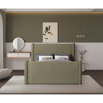 Elias Olive Green Boucle Fabric Full Bed