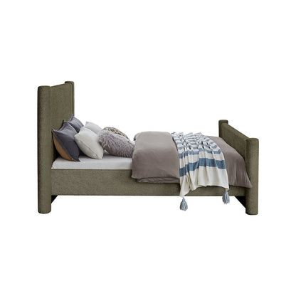 Elias Olive Green Boucle Fabric Full Bed