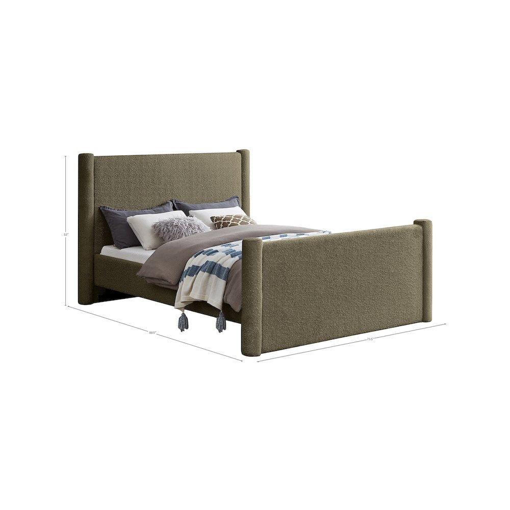 Elias Olive Green Boucle Fabric Queen Bed