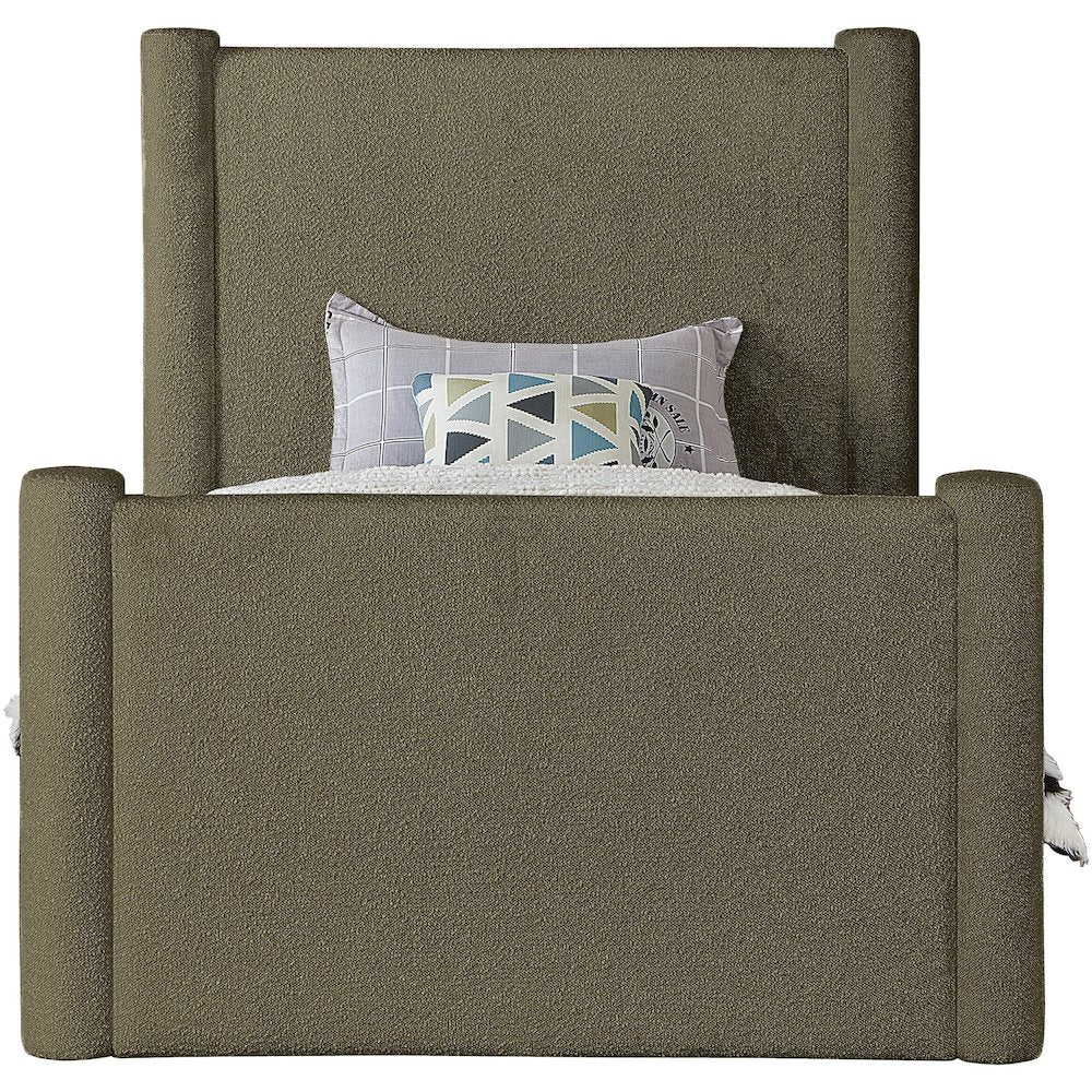 Elias Olive Green Boucle Fabric Twin Bed