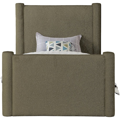 Elias Olive Green Boucle Fabric Twin Bed