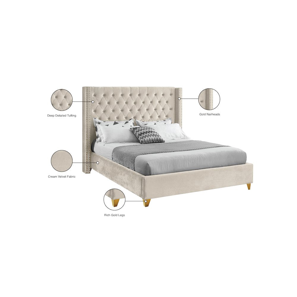 Barolo Cream Velvet Full Bed