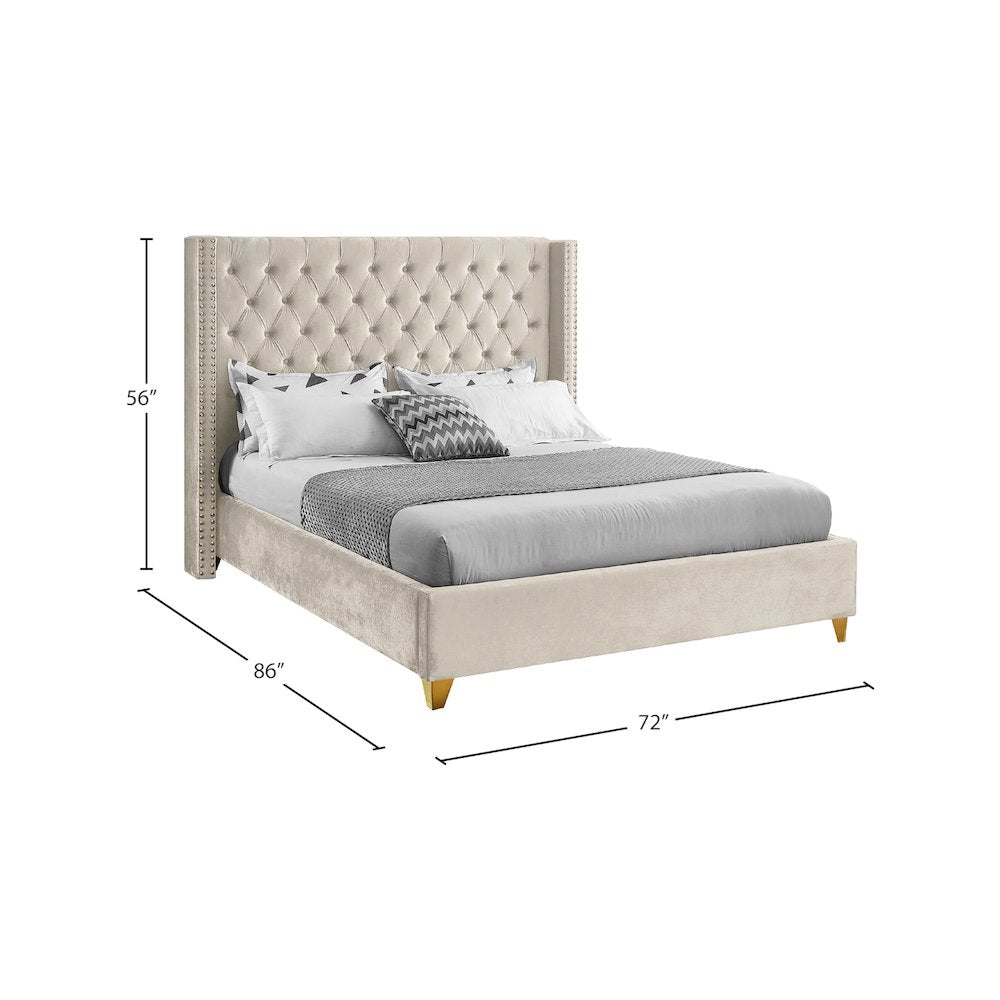 Barolo Cream Velvet Queen Bed