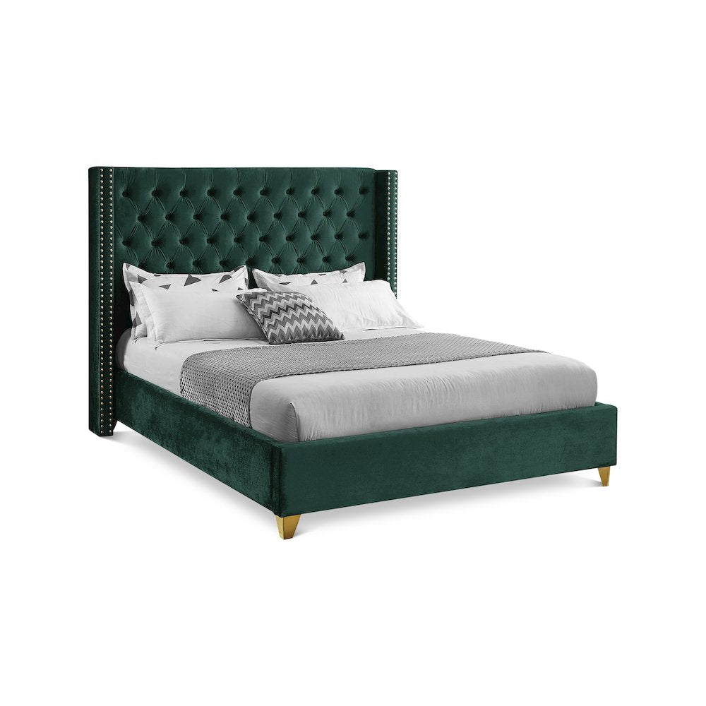 Barolo Green Velvet Queen Bed