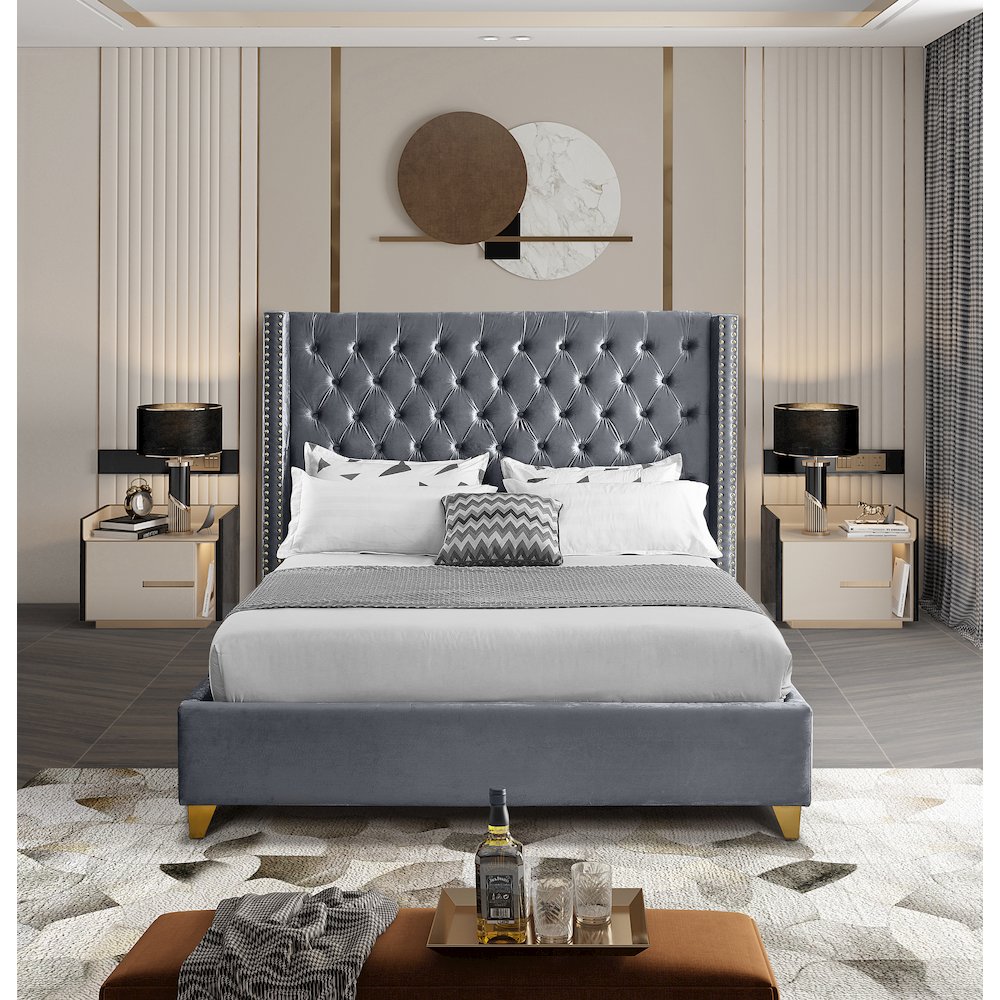 Barolo Grey Velvet Full Bed