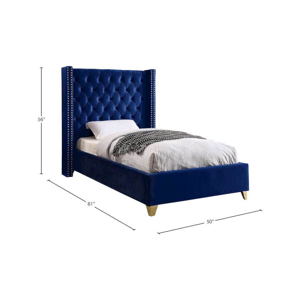 Barolo Navy Velvet Twin Bed