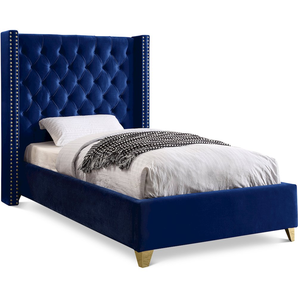 Barolo Navy Velvet Twin Bed