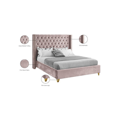 Barolo Pink Velvet Queen Bed