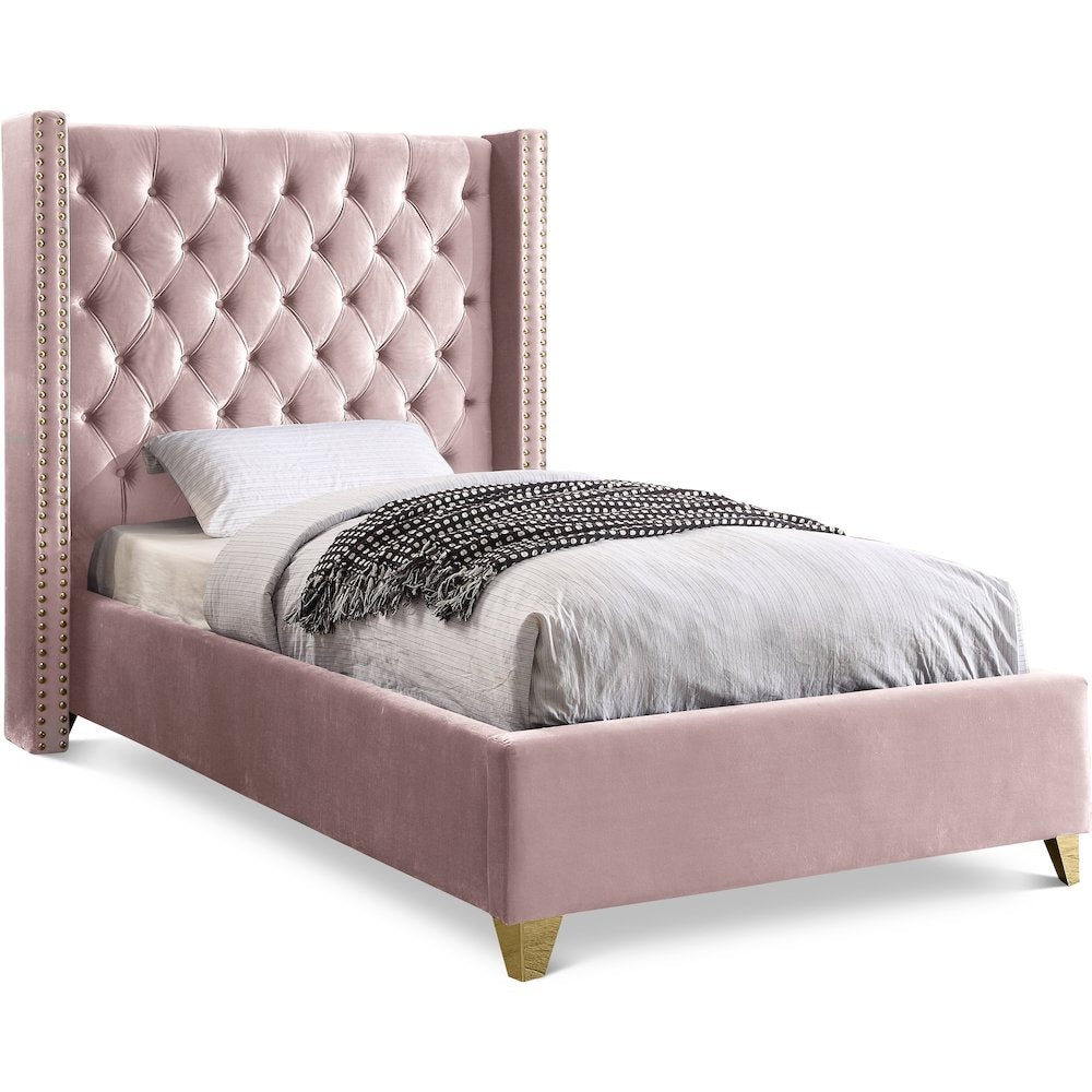 Barolo Pink Velvet Twin Bed