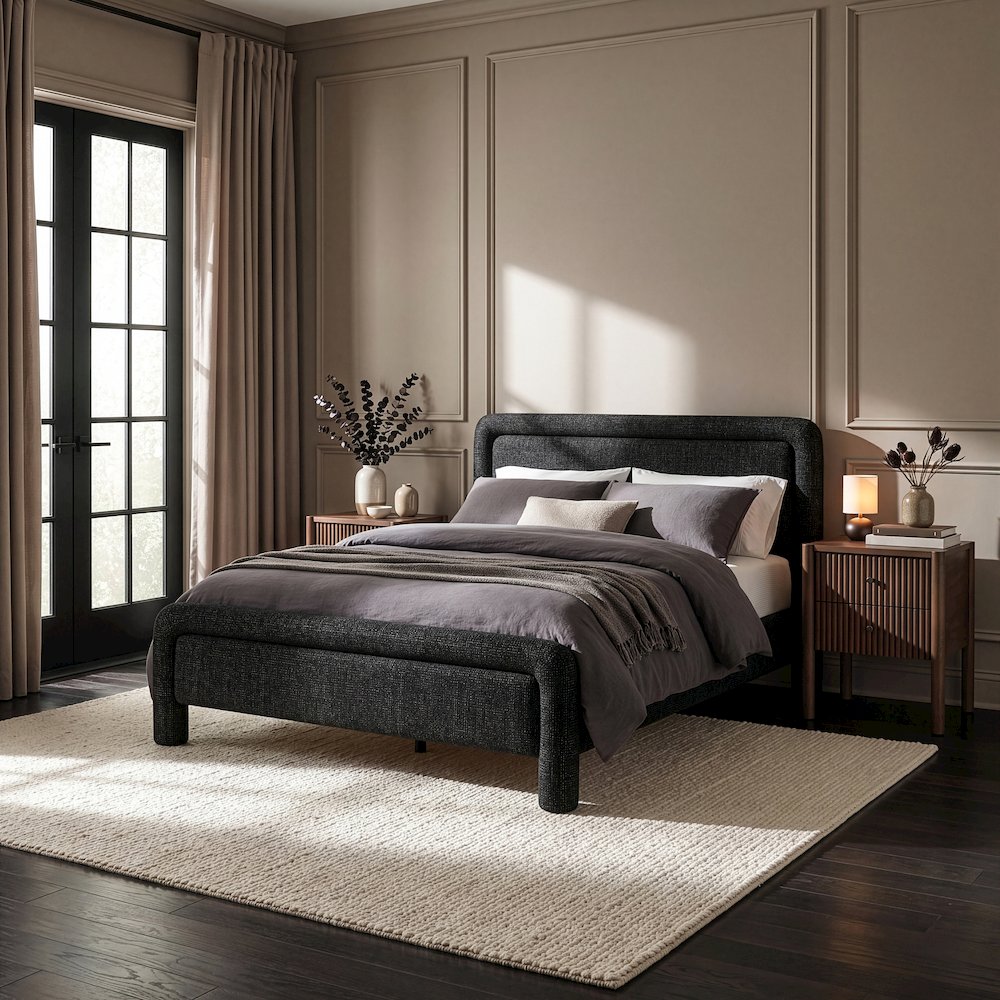 Baylor Black Fabric With Interwoven Chenille Upholstered Queen Bed