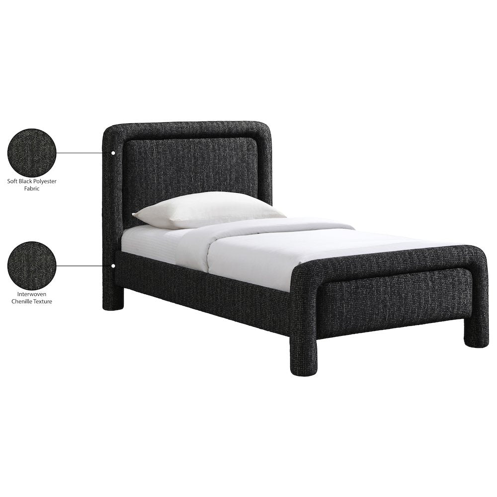 Baylor Black Fabric With Interwoven Chenille Upholstered Twin Bed