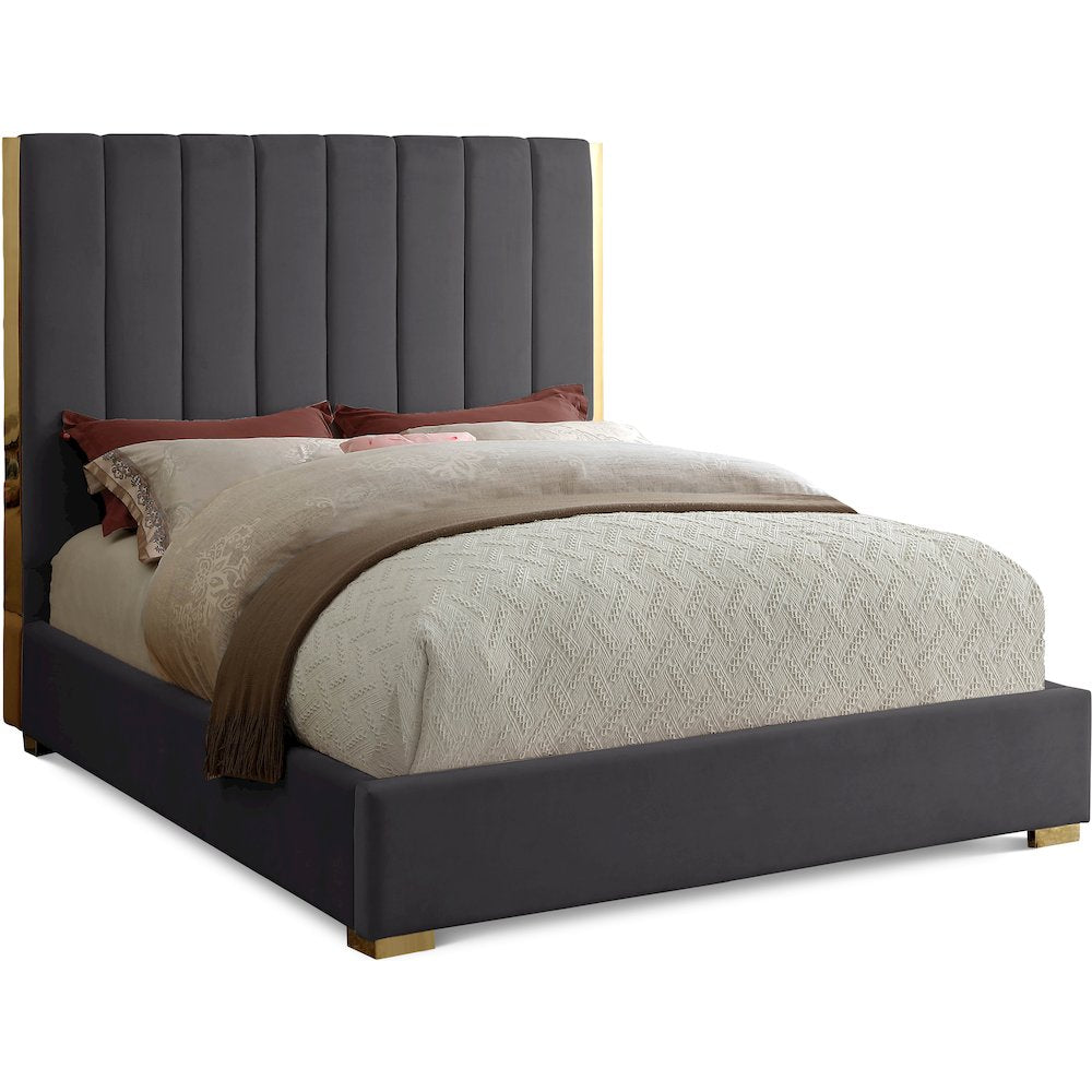 Becca Grey Velvet King Bed