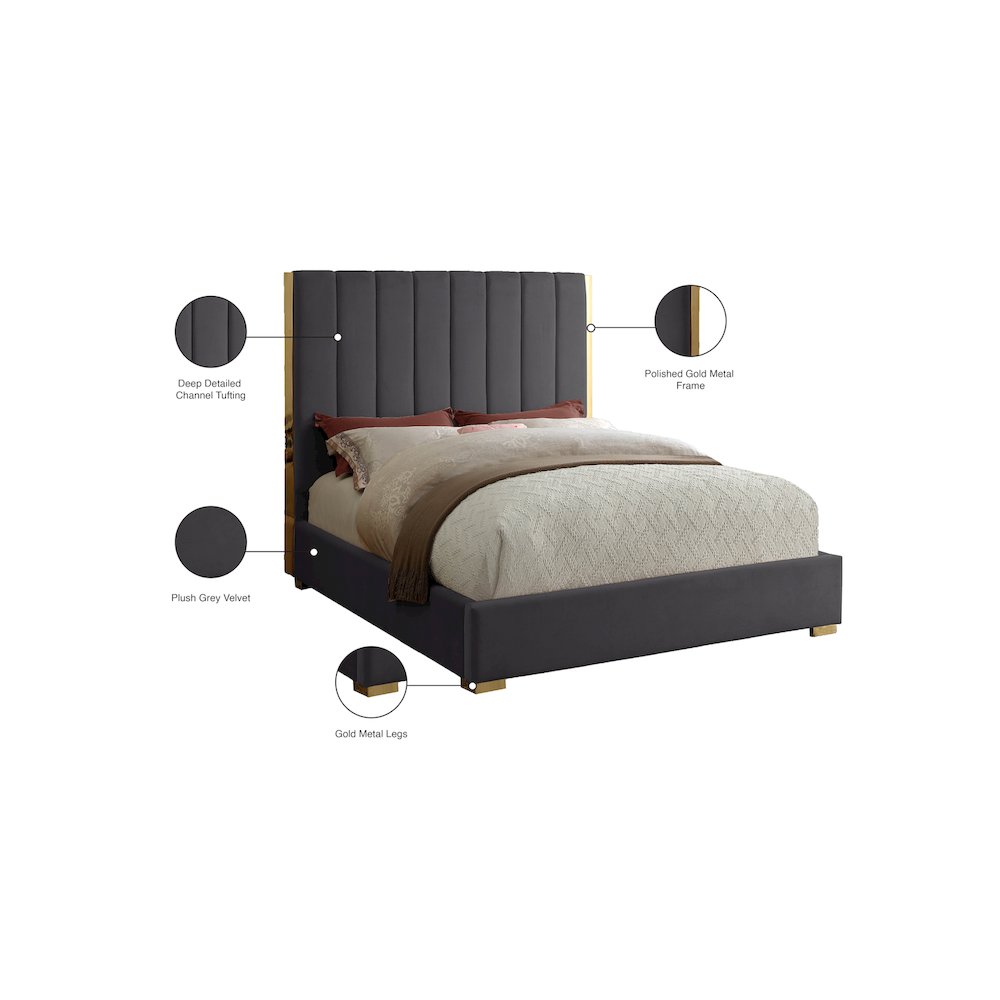 Becca Grey Velvet Queen Bed
