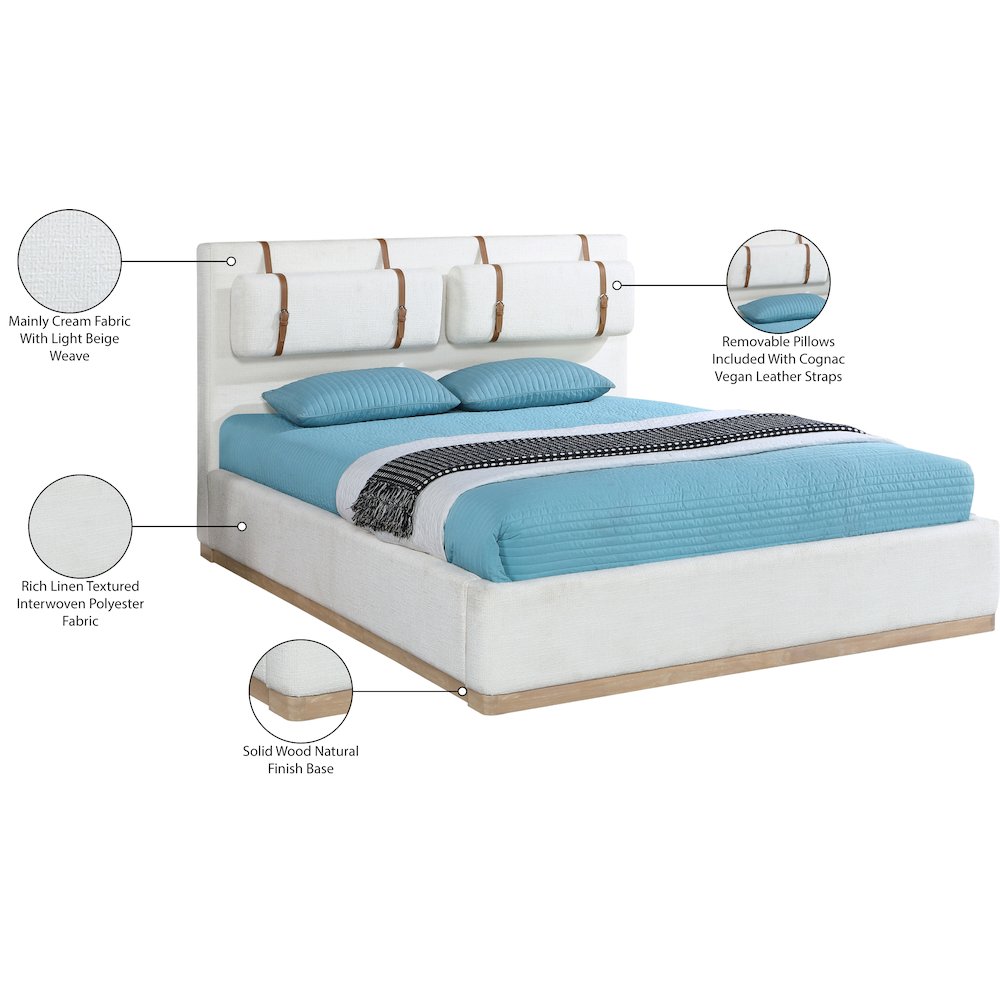 Bennet Cream Linen Textured Fabric Upholstered King Bed