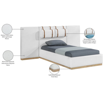 Bennet Cream Linen Textured Fabric Upholstered Twin Bed