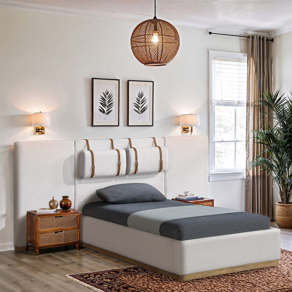 Bennet Cream Linen Textured Fabric Upholstered Twin Bed