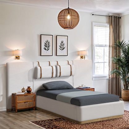 Bennet Cream Linen Textured Fabric Upholstered Twin Bed