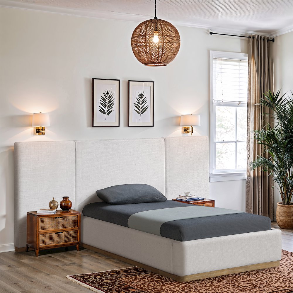 Bennet Cream Linen Textured Fabric Upholstered Twin Bed