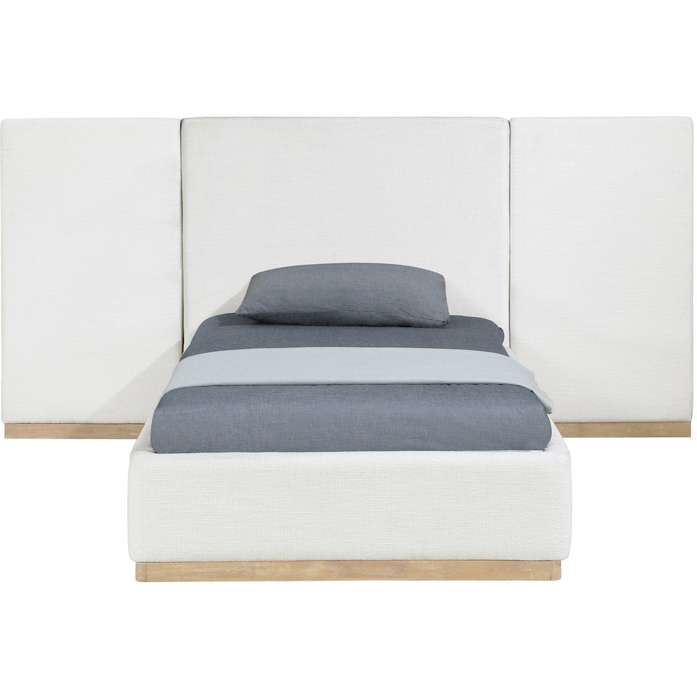 Bennet Cream Linen Textured Fabric Upholstered Twin Bed