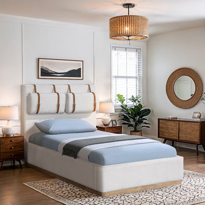 Bennet Cream Linen Textured Fabric Upholstered Twin Bed