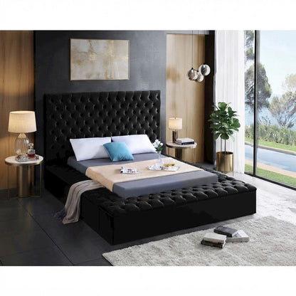 Fully Upholstered Velvet Platform Bed with Tufted Headboard, Black Velvet