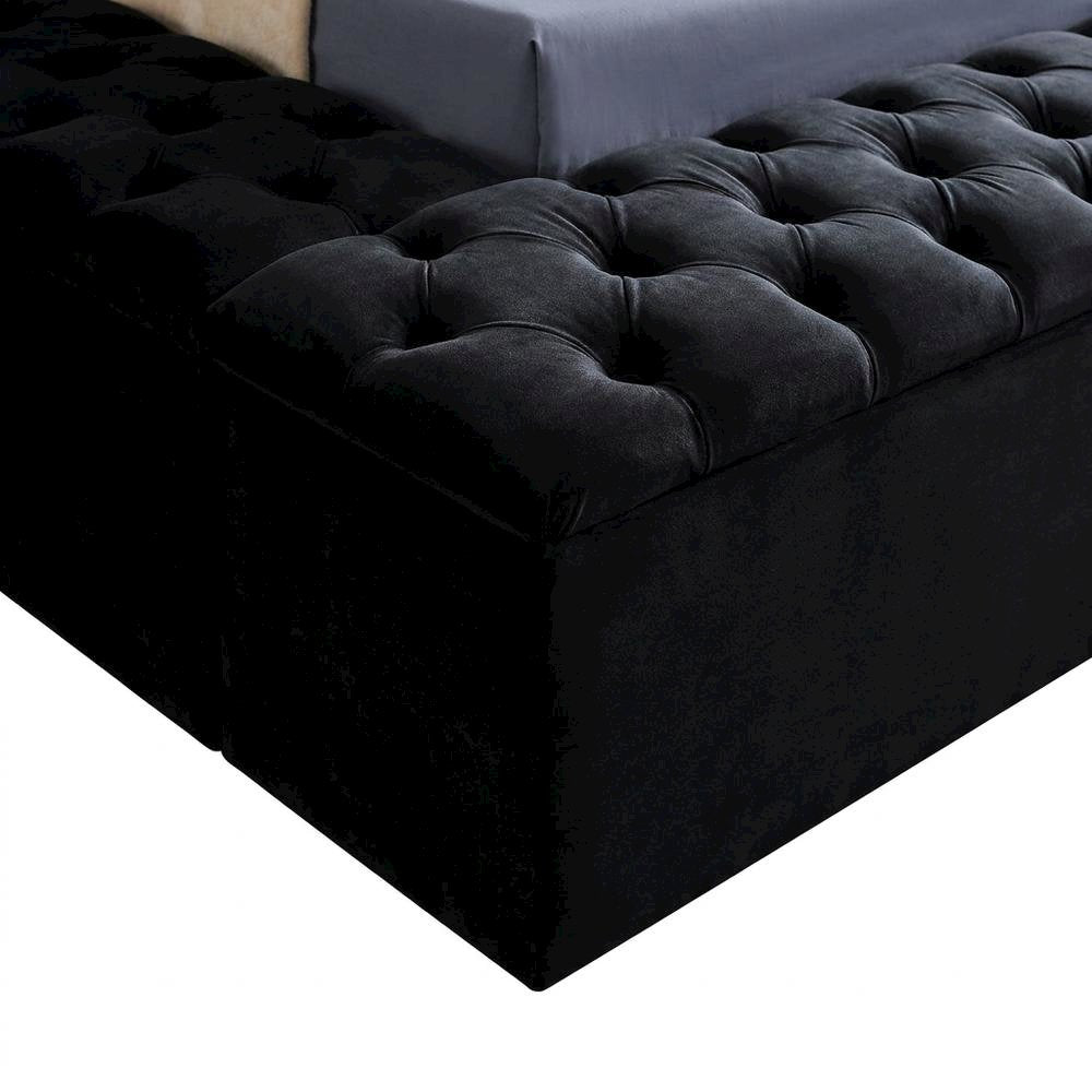 Fully Upholstered Velvet Platform Bed with Tufted Headboard, Black Velvet