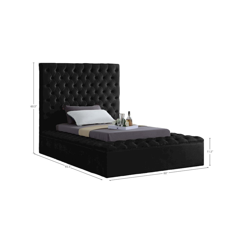 Bliss Black Velvet Twin Bed