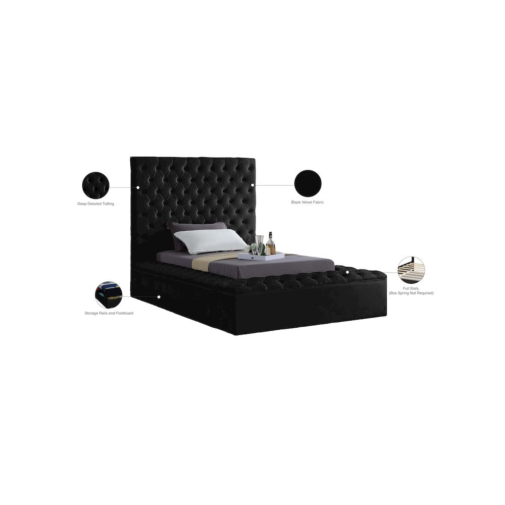Bliss Black Velvet Twin Bed