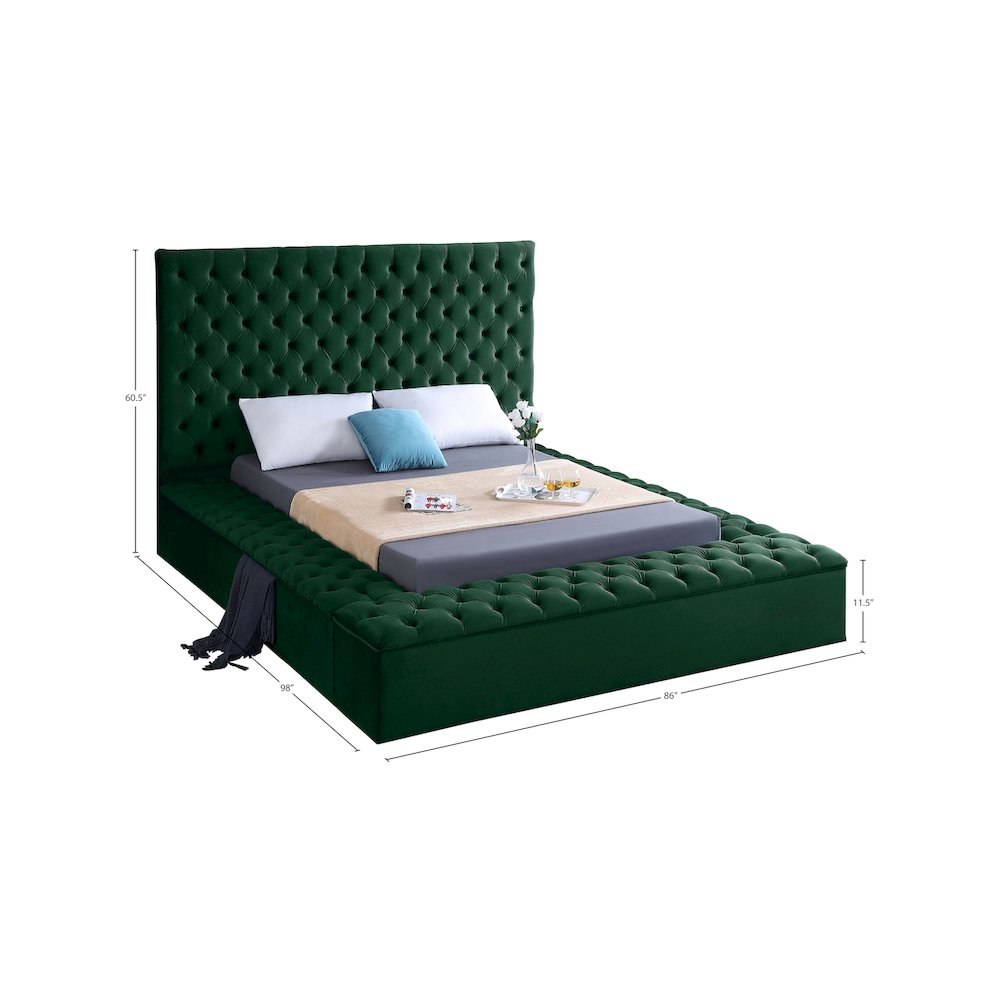 Bliss Green Velvet Queen Bed