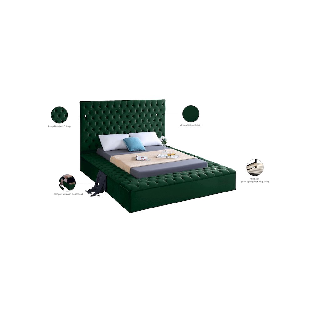 Bliss Green Velvet Queen Bed