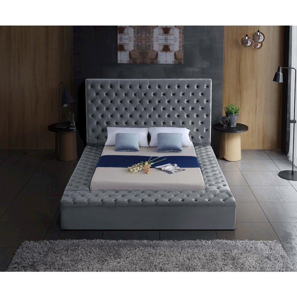 Bliss Grey Velvet King Bed