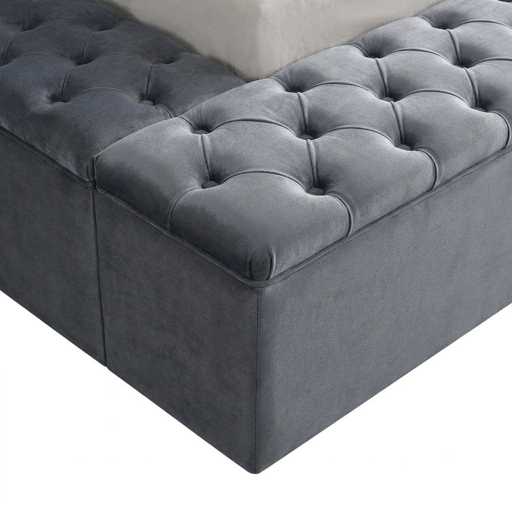 Fully Upholstered Velvet Platform Bed with Tufted Headboard, Grey Velvet, King