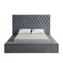 Fully Upholstered Velvet Platform Bed with Tufted Headboard, Grey Velvet, King