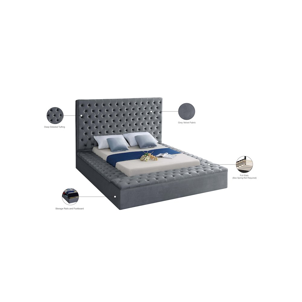 Bliss Grey Velvet Queen Bed