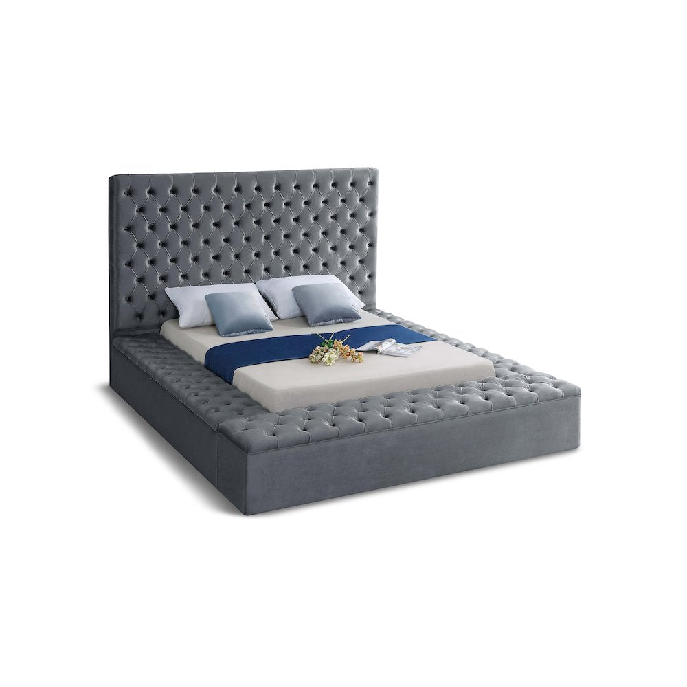 Bliss Grey Velvet Queen Bed