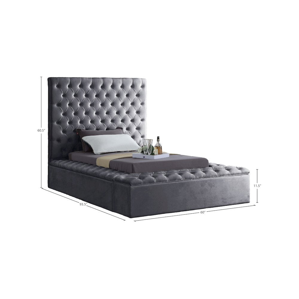 Bliss Grey Velvet Twin Bed