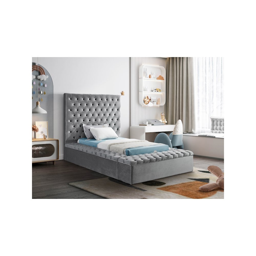 Bliss Grey Velvet Twin Bed