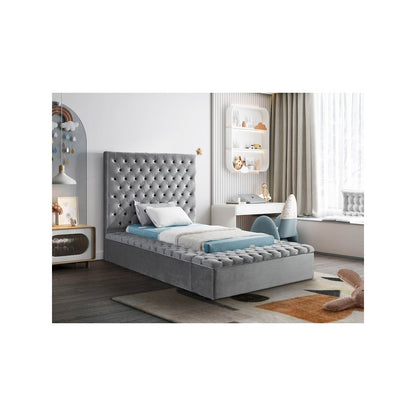 Bliss Grey Velvet Twin Bed