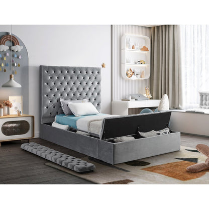 Bliss Grey Velvet Twin Bed