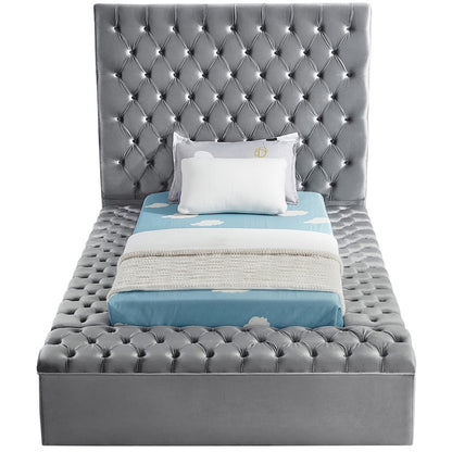 Bliss Grey Velvet Twin Bed