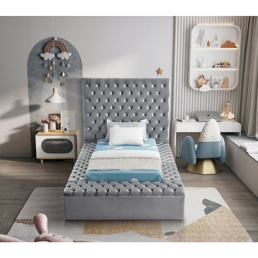 Bliss Grey Velvet Twin Bed