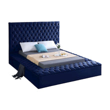 Fully Upholstered Velvet Platform Bed with Tufted Headboard, Navy Velvet, King