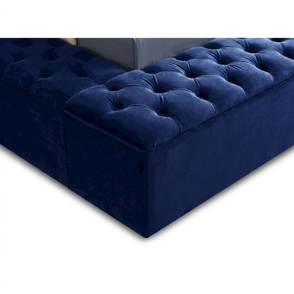 Fully Upholstered Velvet Platform Bed with Tufted Headboard, Navy Velvet, King