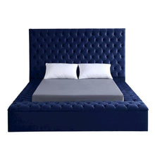 Fully Upholstered Velvet Platform Bed with Tufted Headboard, Navy Velvet, King