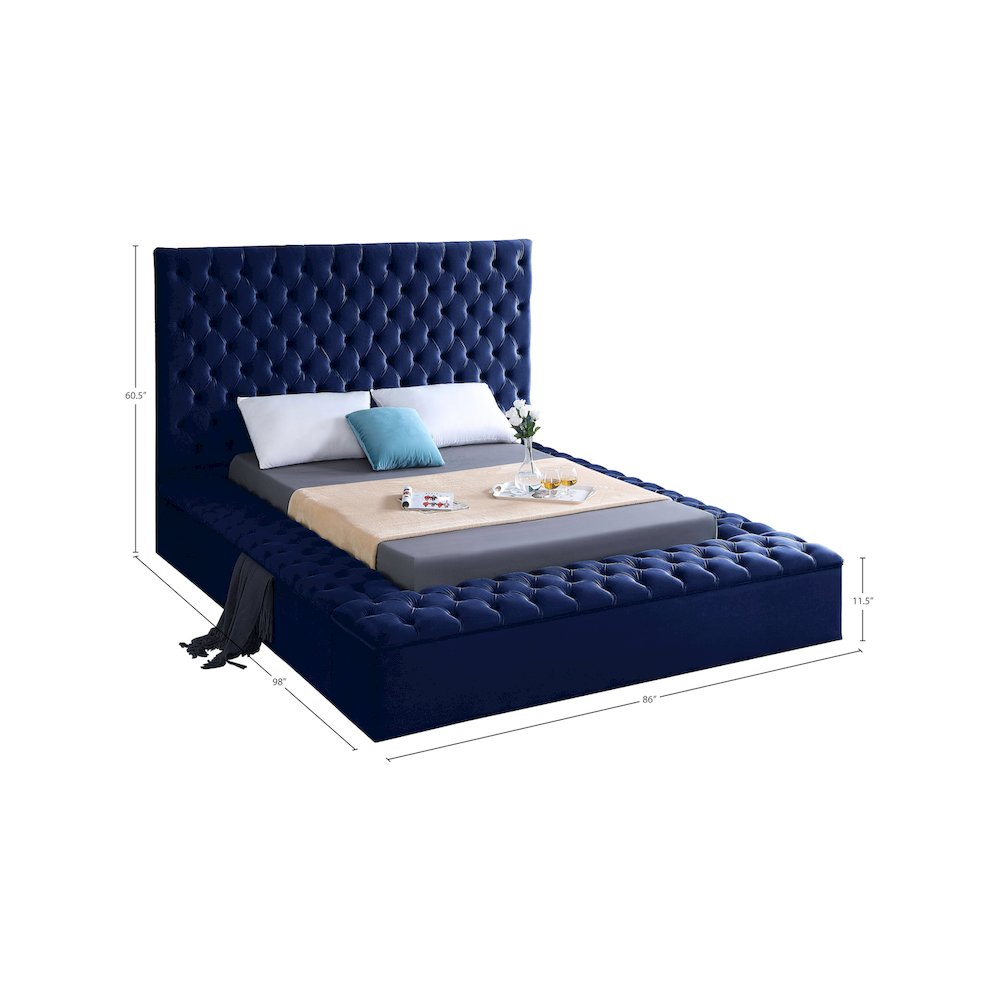 Bliss Navy Velvet Queen Bed