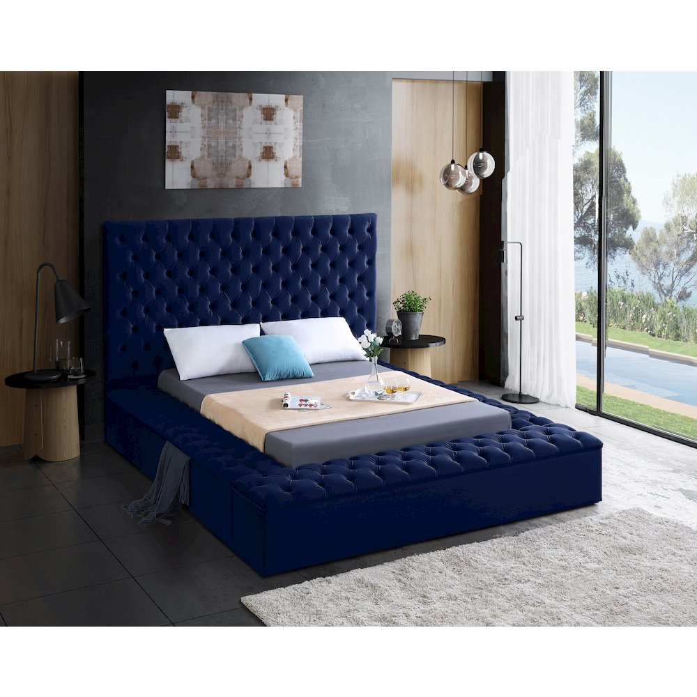 Bliss Navy Velvet Queen Bed