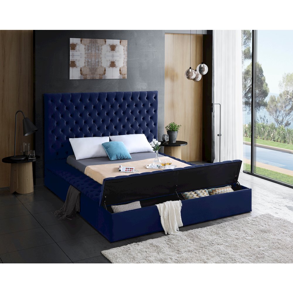 Bliss Navy Velvet Queen Bed