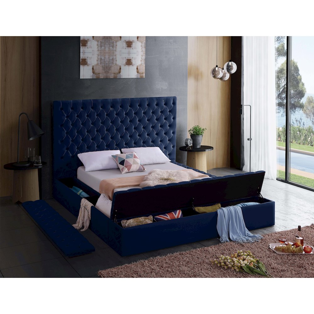 Bliss Navy Velvet Queen Bed