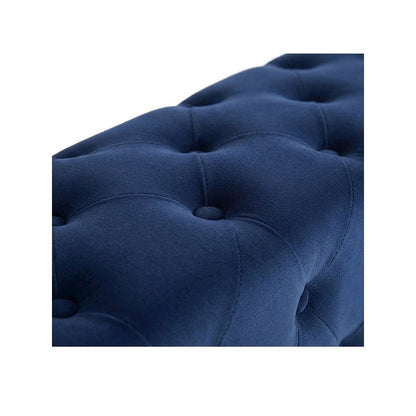 Fully Upholstered Velvet Platform Bed with Tufted Headboard, Navy Velvet, Queen