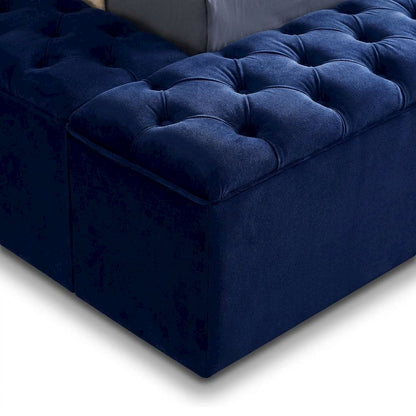 Fully Upholstered Velvet Platform Bed with Tufted Headboard, Navy Velvet, Queen
